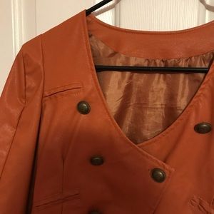 Orange Cropped Faux Leather Jacket